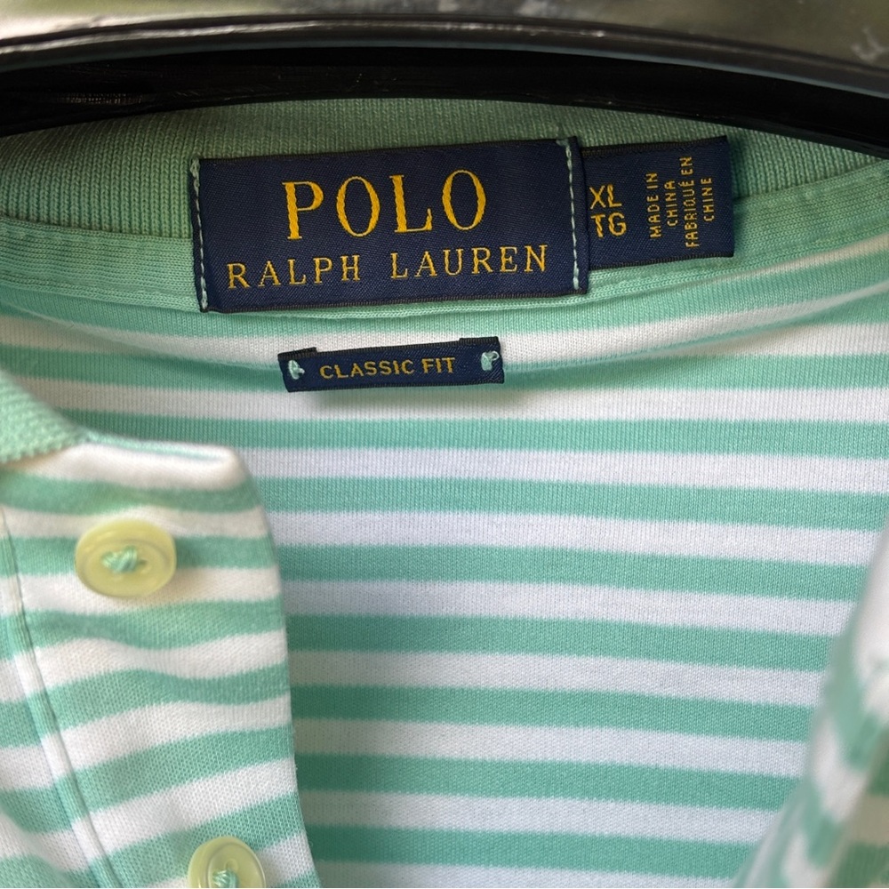 Polo Ralph Lauren Polo Shirt XL Green Striped Soft Cotton Casual Mens - Picture 3 of 7
